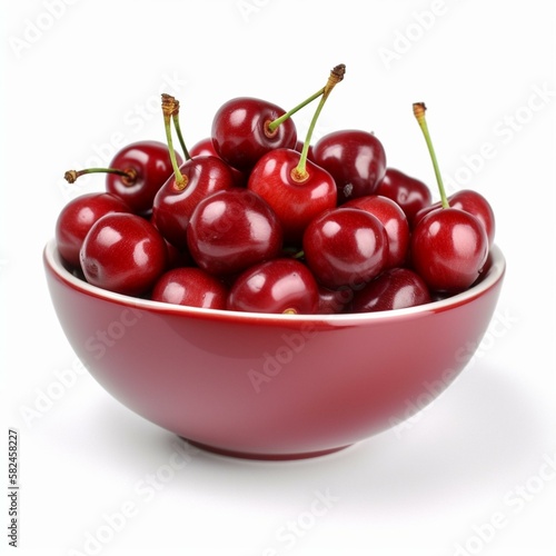 An isolated bowl of cherries on a white background Generative AI