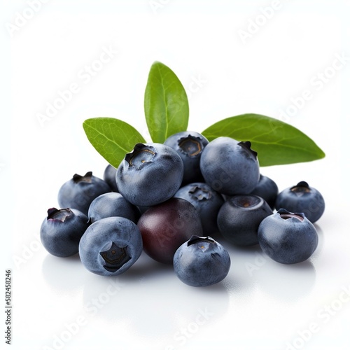 An isolated bunch of blueberries on a white background Generative AI