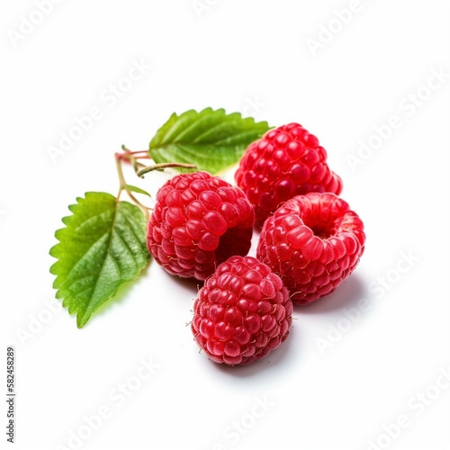 An isolated cluster of raspberries on a white background Generative AI