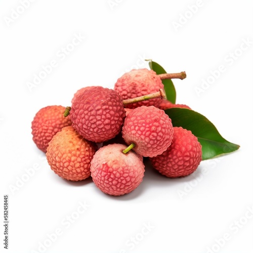 An isolated bunch of lychees on a white background Generative AI