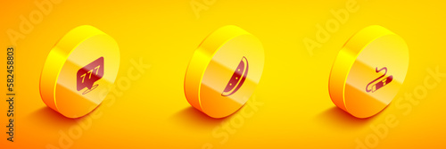 Set Isometric Slot machine with jackpot, Casino slot watermelon and Cigar icon. Vector