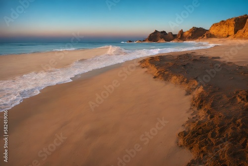 beautiful sand beach at evening, generative art by A.I