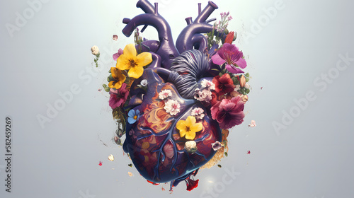 heart illustration with flowers, generative ai