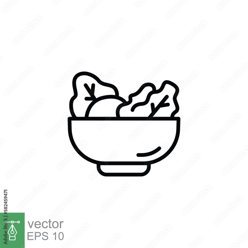 Salad icon. Simple outline style. Organic food in bowl, health, vegetables, plate, restaurant concept. Thin line symbol. Vector illustration isolated on white background. EPS 10. Salad icon. Simple outline style. Organic food in bowl, health, vegetables, plate, restaurant concept. Thin line symbol. Vector illustration isolated on white background. EPS 10.