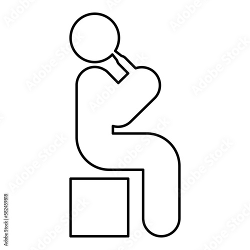 Man drinking alcohol from bottle of beer wine drunk people concept stick use beverage drunkard booze sit on box contour outline line icon black color vector illustration image thin flat style