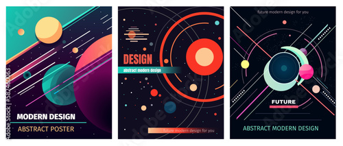 Set of vector abstract modern design illustrations, backgrounds for the cover of magazines about dreams, future, design and space, fancy, crazy posters