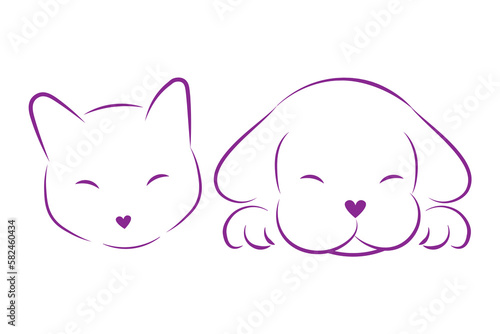 Cute cat and dog drawing with heart shaped nose