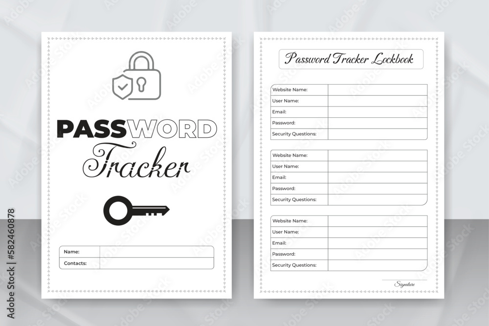 Password tracker logbook for KDP interior. Password tracker notebook journal template. Website information tracker journal. Password notebook KDP interior
