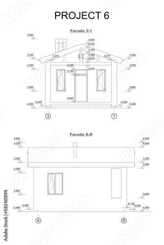 Vector architectural project of a private house