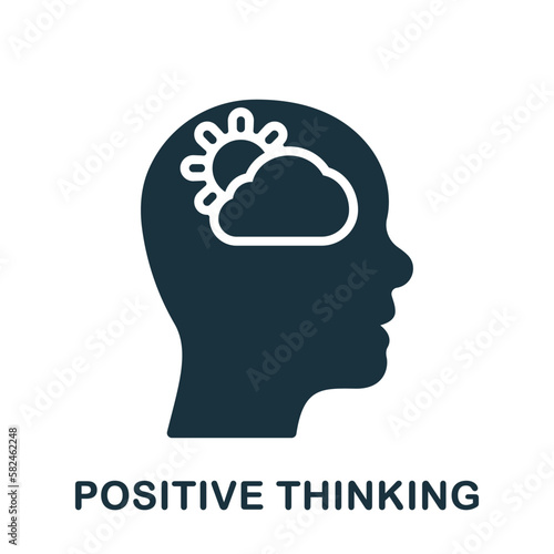 Inspiration and Positive Thinking Silhouette Icon. Sun in Human Head Optimistic Good Emotion Glyph Pictogram. Mental Health Solid Sign. Intellectual Process Symbol. Isolated Vector Illustration