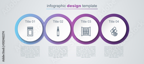 Set line Matchbox and matches, Electronic cigarette, Cigar and Medical nicotine patches. Business infographic template. Vector