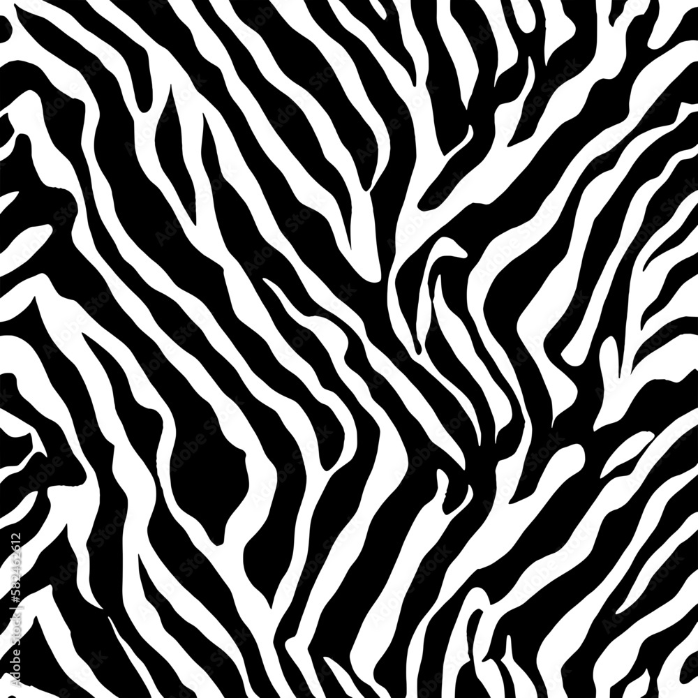 Seamless zebra stripe pattern, white and black animal stripes