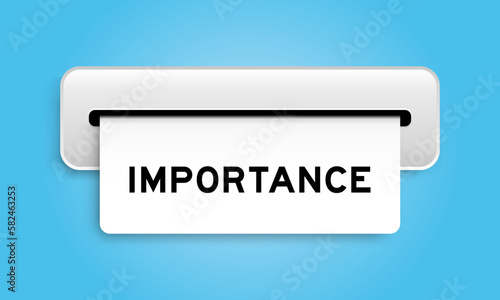 White coupon banner with word importance from machine on blue color background