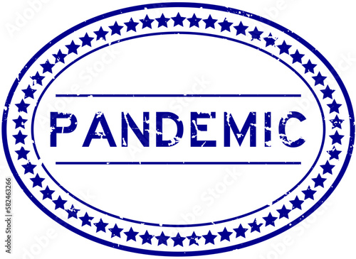 Grunge blue pandemic word oval rubber seal stamp on white background