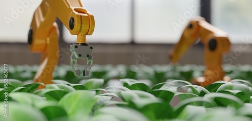 Combining the use of robot farmers and agriculture technology automation, this cutting-edge concept represents the forefront of agricultural innovation. AI smart robotic farmers. 3D rendering