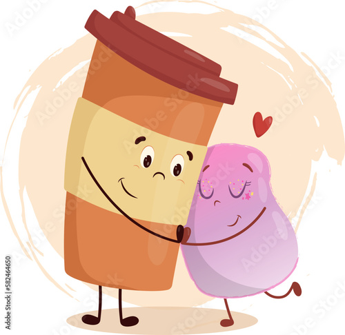 Cup of coffee hugging with marshmallow