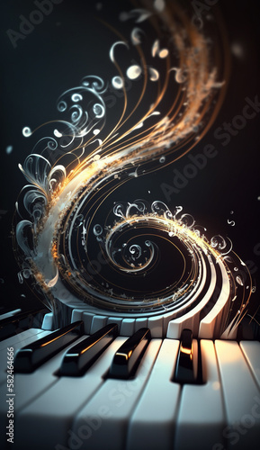 Musical Vortex: An Abstract Composition of Piano Keys Representing Sound Waves