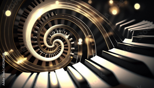 Musical Vortex: An Abstract Composition of Piano Keys Representing Sound Waves