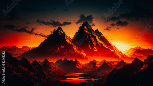 Mountains during sunset. Beautiful natural landscape in the summer time