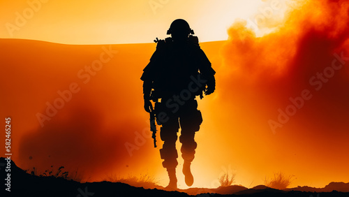Silhouette of a soldier during a battle