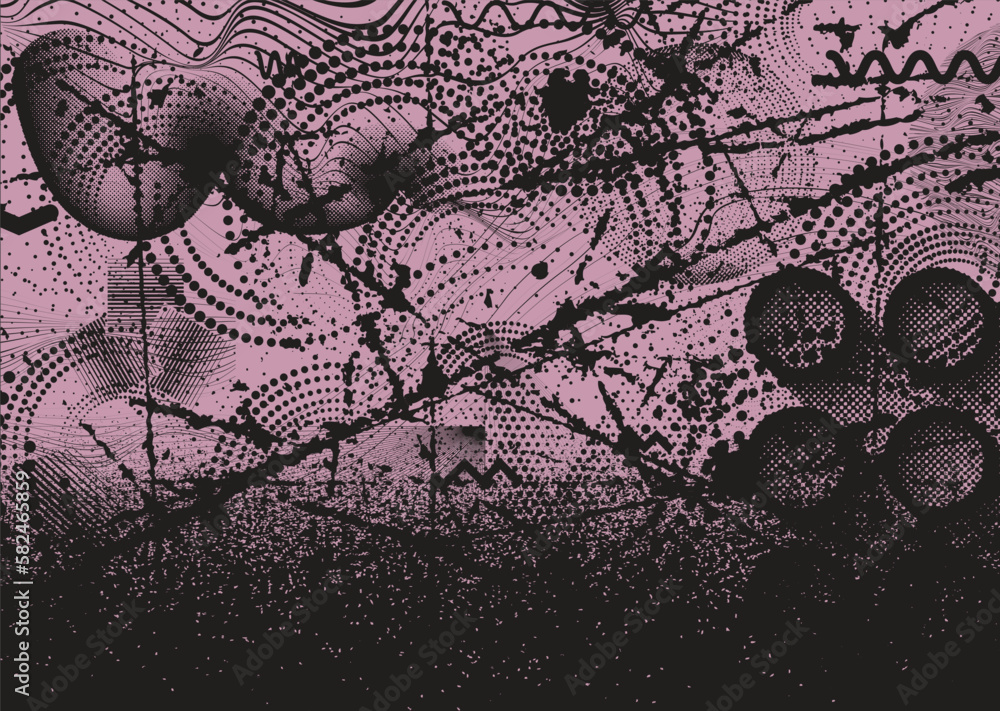 Naklejka premium Aesthetic dotted design element. Duo tone poster . Modern art .Abstract composition . Half tone background. Halftone dots texture effect .Contemporary vector design