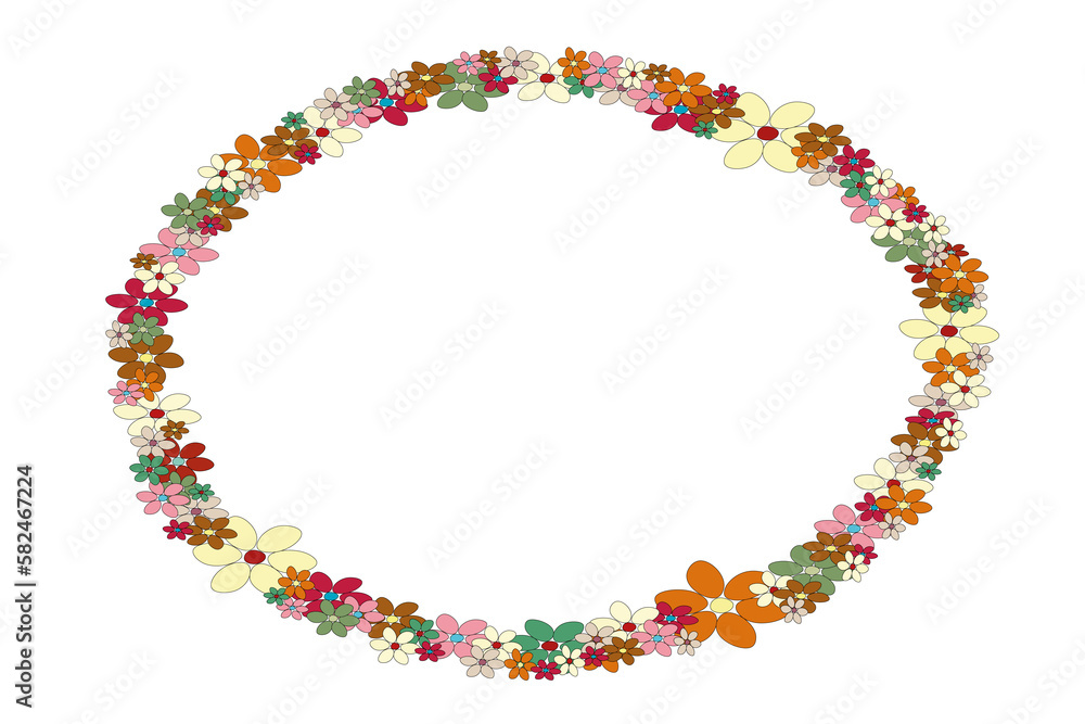 wreath of flowers - elliptical-shaped background for design on transparent background