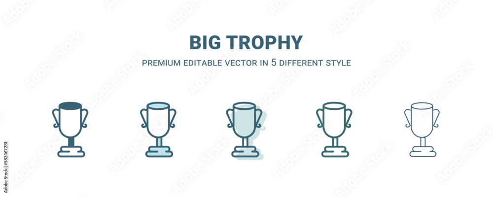 big trophy icon in 5 different style. Outline, filled, two color, thin big trophy icon isolated on white background. Editable vector can be used web and mobile big trophy icon in 5 different style. Outline, filled, two color, thin big trophy icon isolated on white background. Editable vector can be used web and mobile