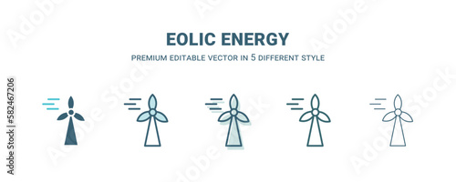 eolic energy icon in 5 different style. Outline  filled  two color  thin eolic energy icon isolated on white background. Editable vector can be used web and mobile