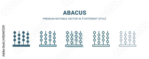 abacus icon in 5 different style. Outline, filled, two color, thin abacus icon isolated on white background. Editable vector can be used web and mobile