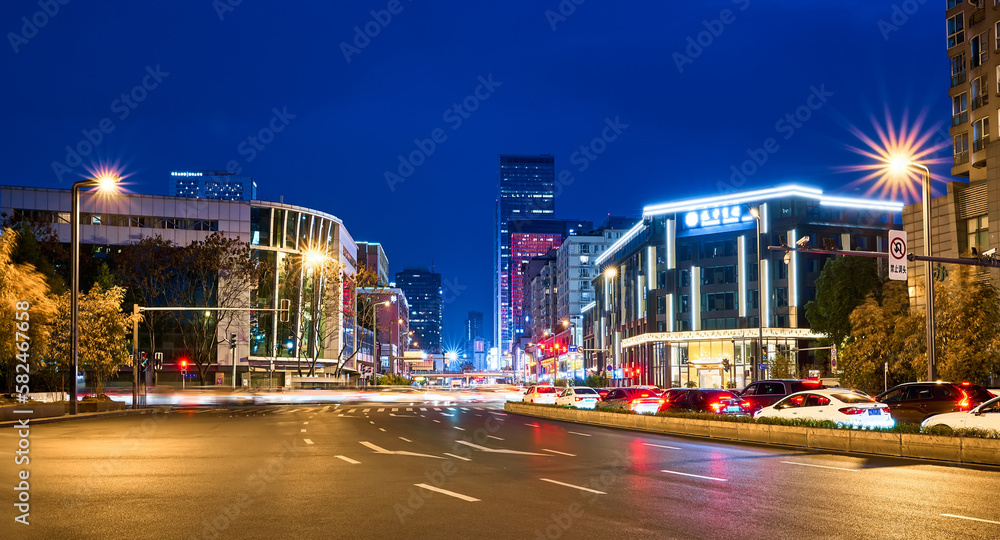 Bustling Chengdu night view in the evening