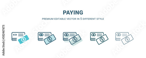 paying icon in 5 different style. Outline, filled, two color, thin paying icon isolated on white background. Editable vector can be used web and mobile