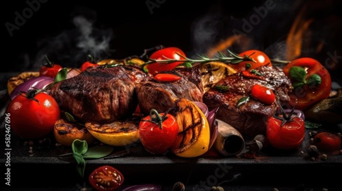 Delicious grilled meat with vegetable, generative ai