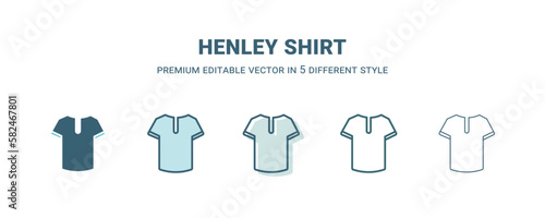 henley shirt icon in 5 different style. Outline, filled, two color, thin henley shirt icon isolated on white background. Editable vector can be used web and mobile