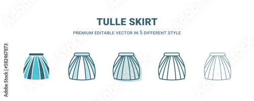 tulle skirt icon in 5 different style. Outline, filled, two color, thin tulle skirt icon isolated on white background. Editable vector can be used web and mobile