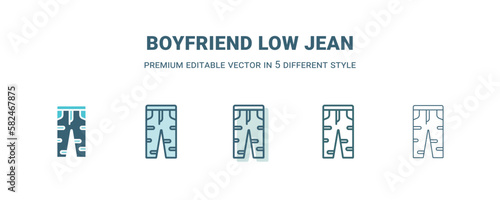 boyfriend low jean icon in 5 different style. Outline, filled, two color, thin boyfriend low jean icon isolated on white background. Editable vector can be used web and mobile