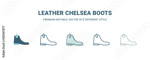 leather chelsea boots icon in 5 different style. Outline, filled, two color, thin leather chelsea boots icon isolated on white background. Editable vector can be used web and mobile