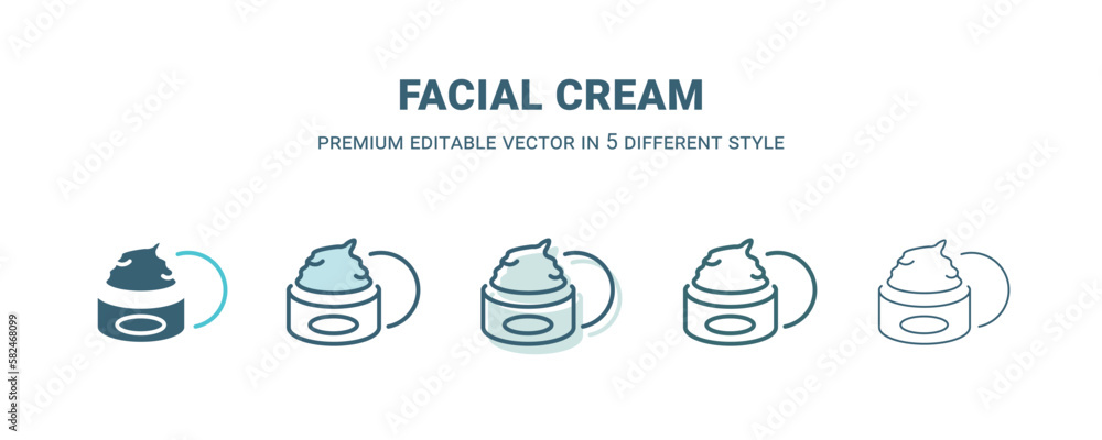 facial cream icon in 5 different style. Outline, filled, two color, thin facial cream icon isolated on white background. Editable vector can be used web and mobile facial cream icon in 5 different style. Outline, filled, two color, thin facial cream icon isolated on white background. Editable vector can be used web and mobile