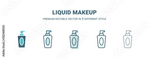 liquid makeup icon in 5 different style. Outline  filled  two color  thin liquid makeup icon isolated on white background. Editable vector can be used web and mobile