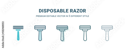 disposable razor icon in 5 different style. Outline, filled, two color, thin disposable razor icon isolated on white background. Editable vector can be used web and mobile
