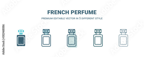 french perfume icon in 5 different style. Outline, filled, two color, thin french perfume icon isolated on white background. Editable vector can be used web and mobile