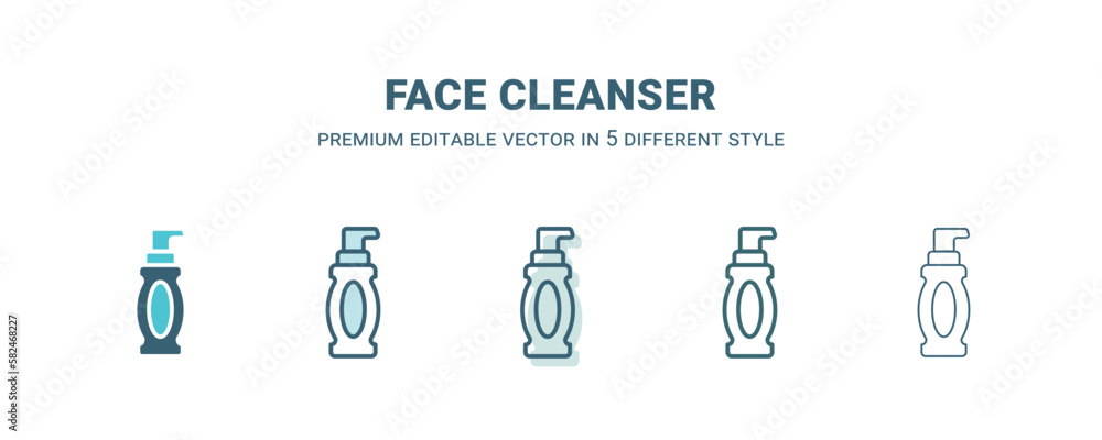 face cleanser icon in 5 different style. Outline, filled, two color, thin face cleanser icon isolated on white background. Editable vector can be used web and mobile face cleanser icon in 5 different style. Outline, filled, two color, thin face cleanser icon isolated on white background. Editable vector can be used web and mobile