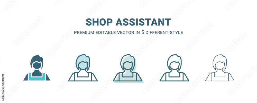 shop assistant icon in 5 different style. Outline, filled, two color, thin shop assistant icon isolated on white background. Editable vector can be used web and mobile shop assistant icon in 5 different style. Outline, filled, two color, thin shop assistant icon isolated on white background. Editable vector can be used web and mobile
