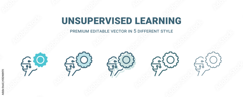 unsupervised learning icon in 5 different style. Outline, filled, two color, thin unsupervised learning icon isolated on white background. Editable vector can be used web and mobile unsupervised learning icon in 5 different style. Outline, filled, two color, thin unsupervised learning icon isolated on white background. Editable vector can be used web and mobile
