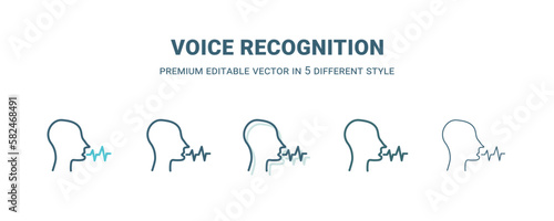 voice recognition icon in 5 different style. Outline, filled, two color, thin voice recognition icon isolated on white background. Editable vector can be used web and mobile