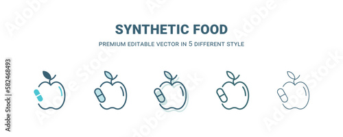 synthetic food icon in 5 different style. Outline, filled, two color, thin synthetic food icon isolated on white background. Editable vector can be used web and mobile