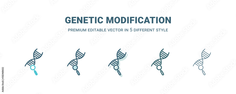 genetic modification icon in 5 different style. Outline, filled, two color, thin genetic modification icon isolated on white background. Editable vector can be used web and mobile