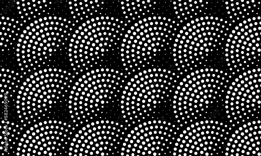 Vector abstract seamless wavy pattern with round geometric layout. Monochrome background. Fan-shaped garlands. Wallpaper, textile patch, wrapping paper, page fill, web.