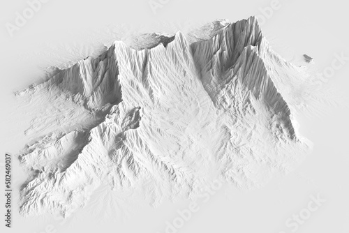 3D render of the aerial landscape of a mountain.