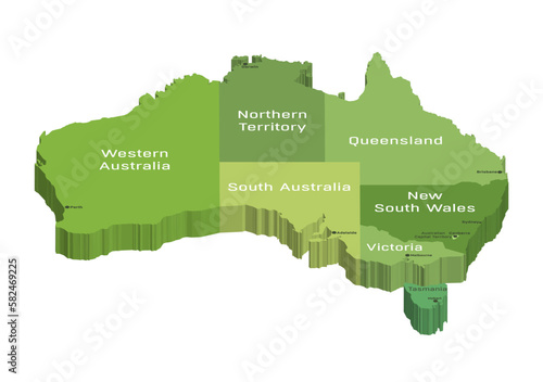 Australian 3d (isometric) map colored by states