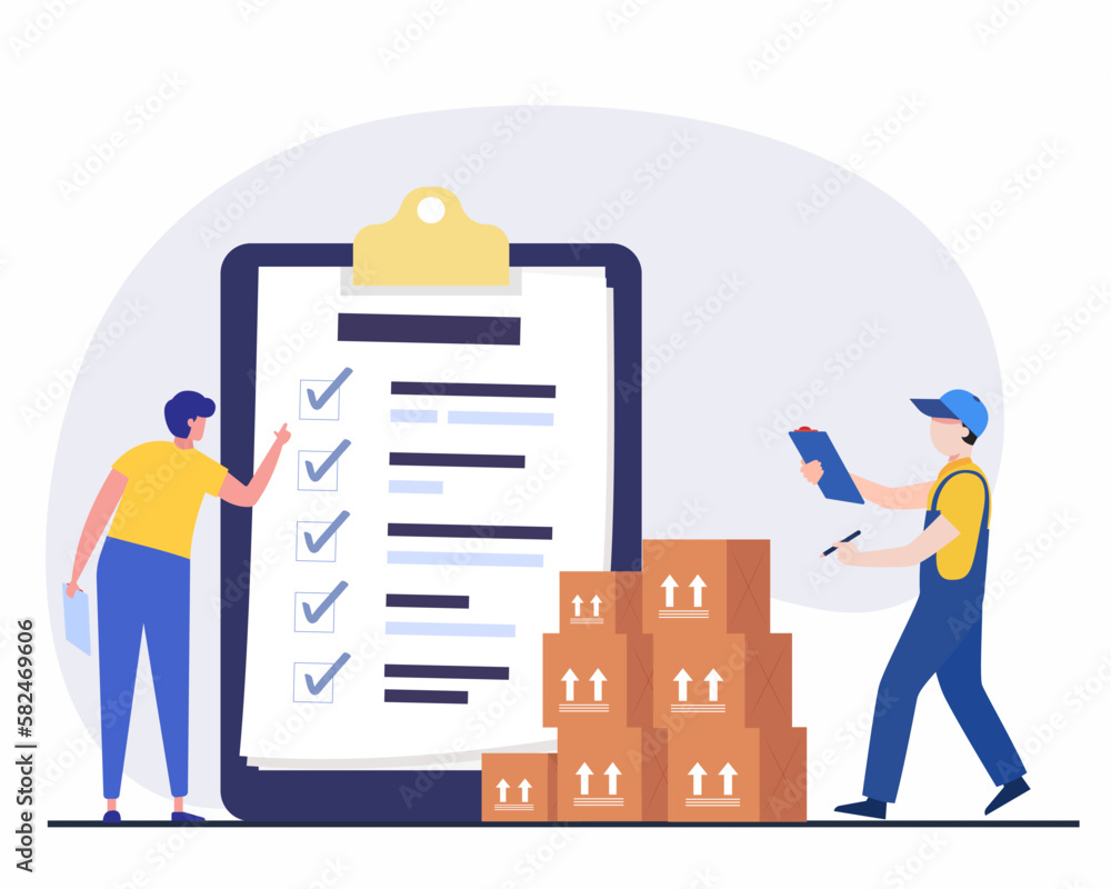 Fototapeta premium Worker in warehouse checking inventory, concept of Inventory control system.